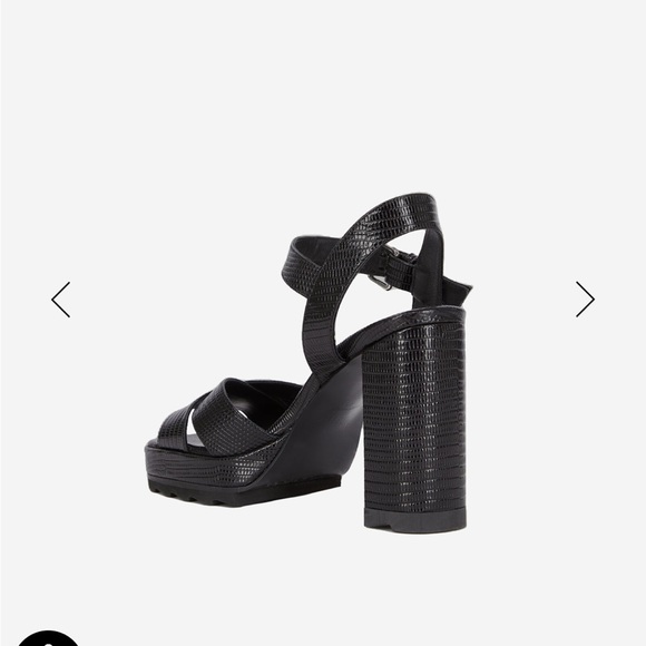 BLACK LIZARD EFFECT LEATHER HEELED SANDALS - Picture 3 of 3